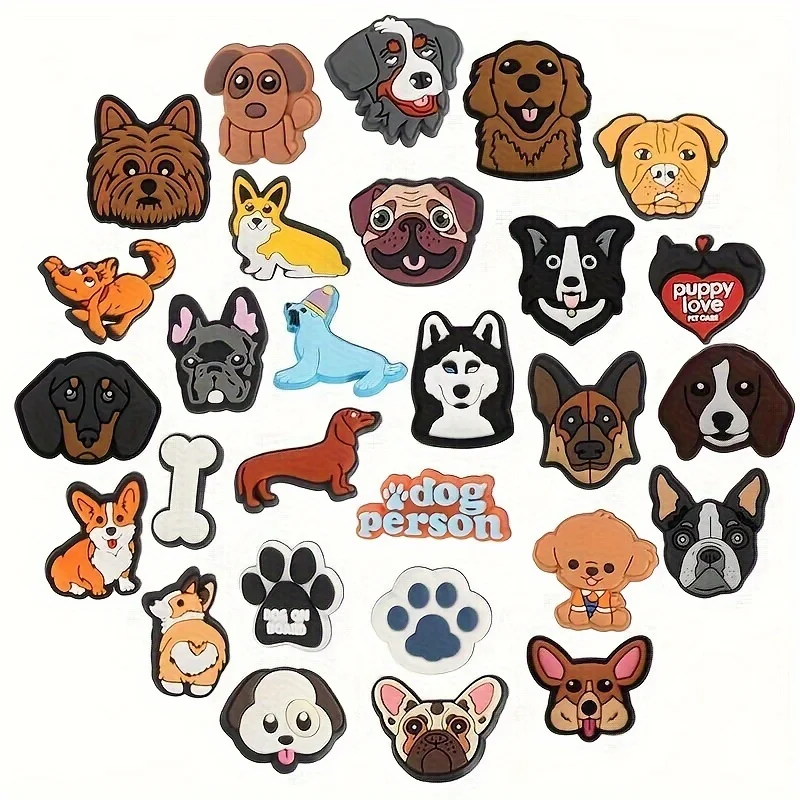 20/28pcs Brown dog Shoe Charms Set For Clogs Bogg Bag Bubble Slides Sandals, PVCShoe Decorations Beach Bag Accessories Gift Idea