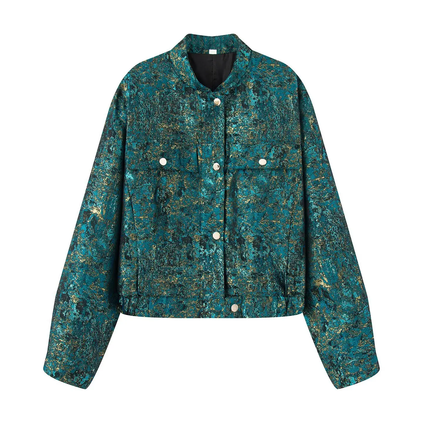 

Fashion Elegant Top Chic Women Jackets Metallic Color Line Texture Collar Single Breasted Long Sleeve Vintage Coats