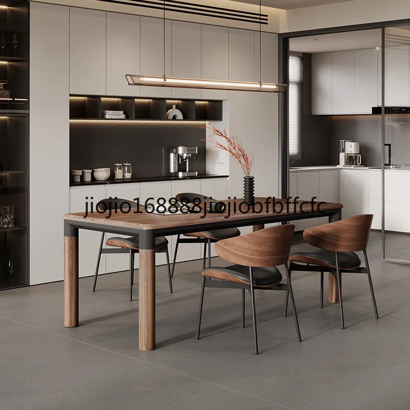 Suitable for Italian minimalist solid wood desktop rectangular dining table small apartment walnut home
