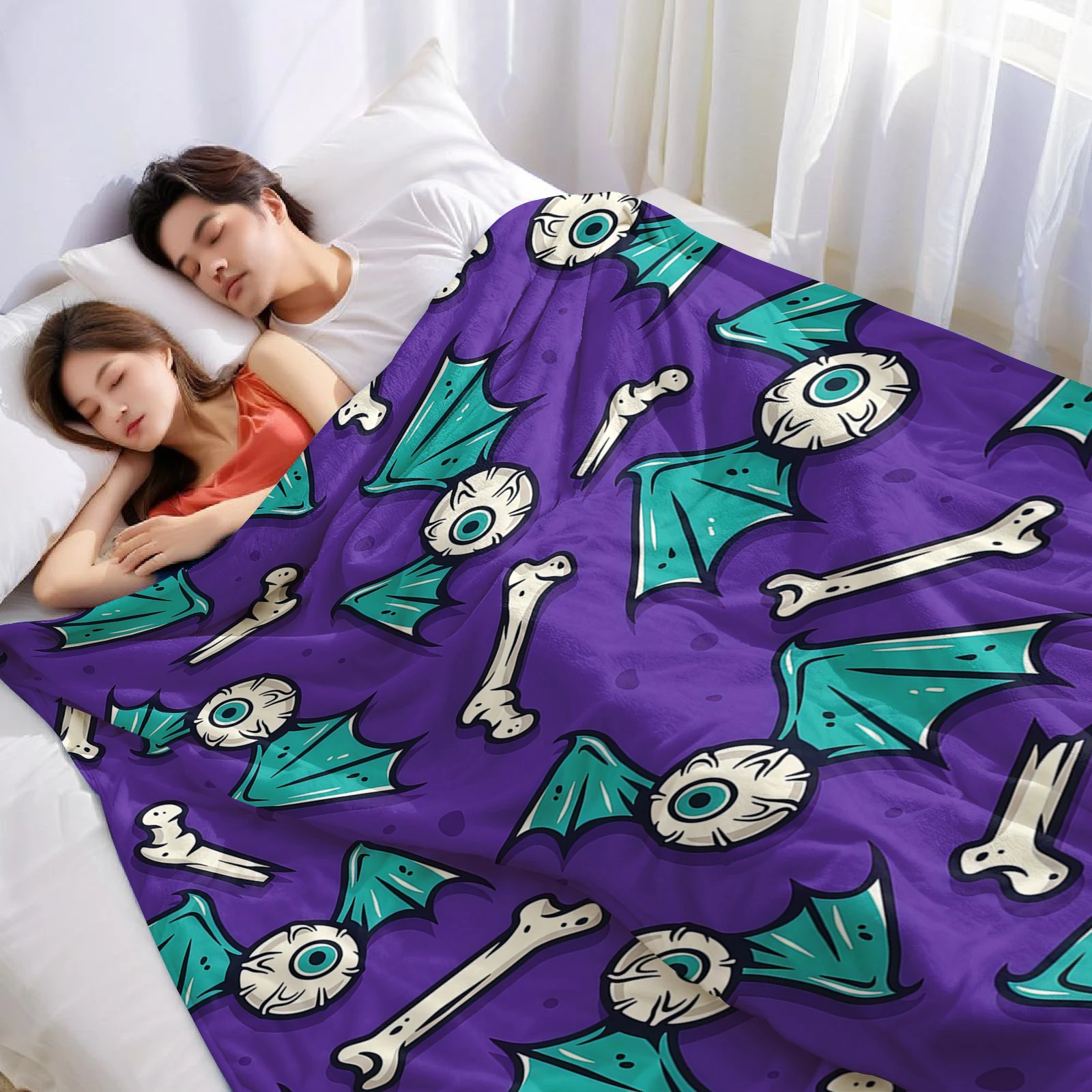 Purple Halloween Eyeball Bat Ultra Soft Sherpa Fleece Blanket Fluffy Warm Halloween Cozy Throw for Sofa Couch Bedroom All season