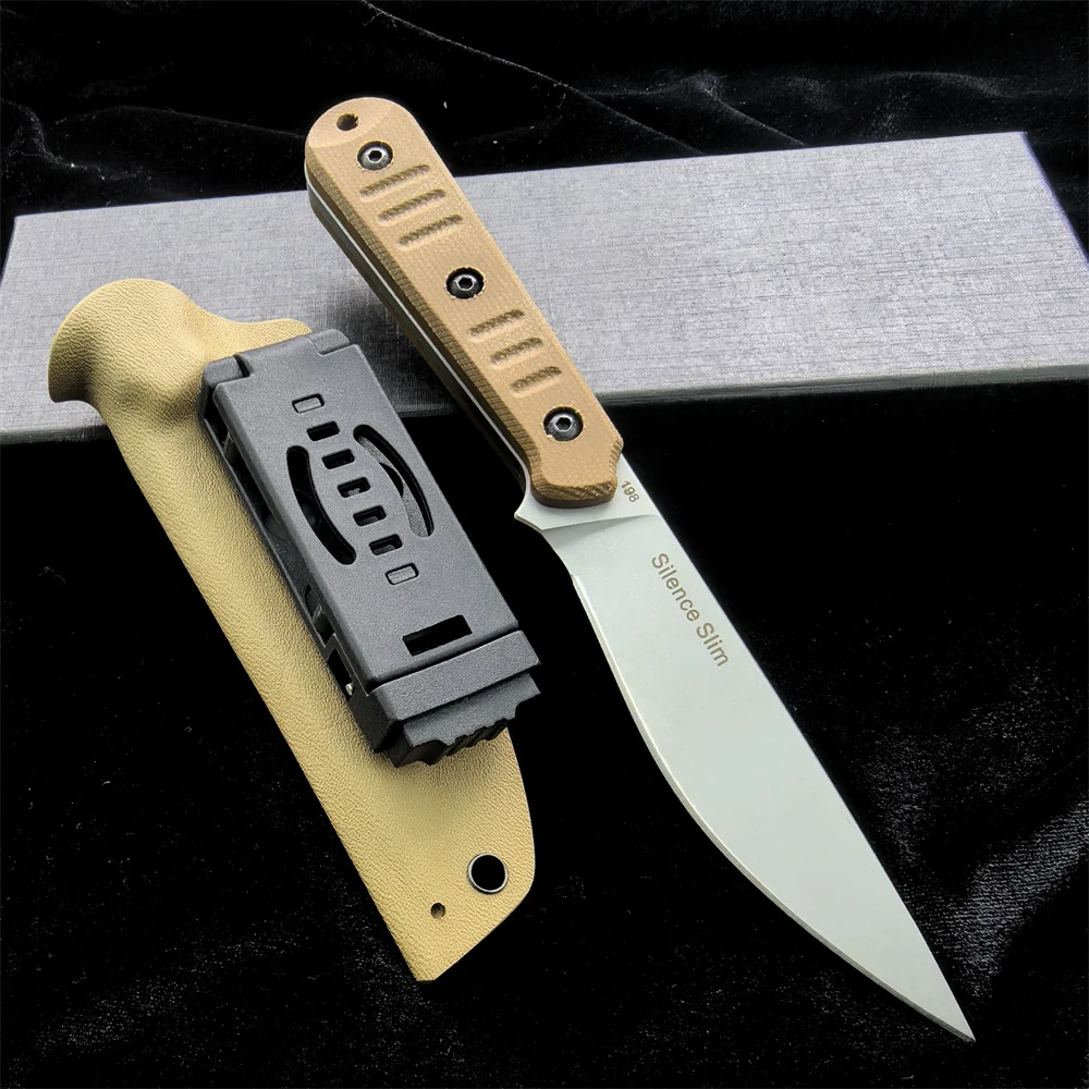 

Bastinelli Silence Slim Knife 8Cr13Mov Full-Tang Blade G10 Handle with Lanyard Hole, Outdoor Military Fixed Blade Hunting Knives
