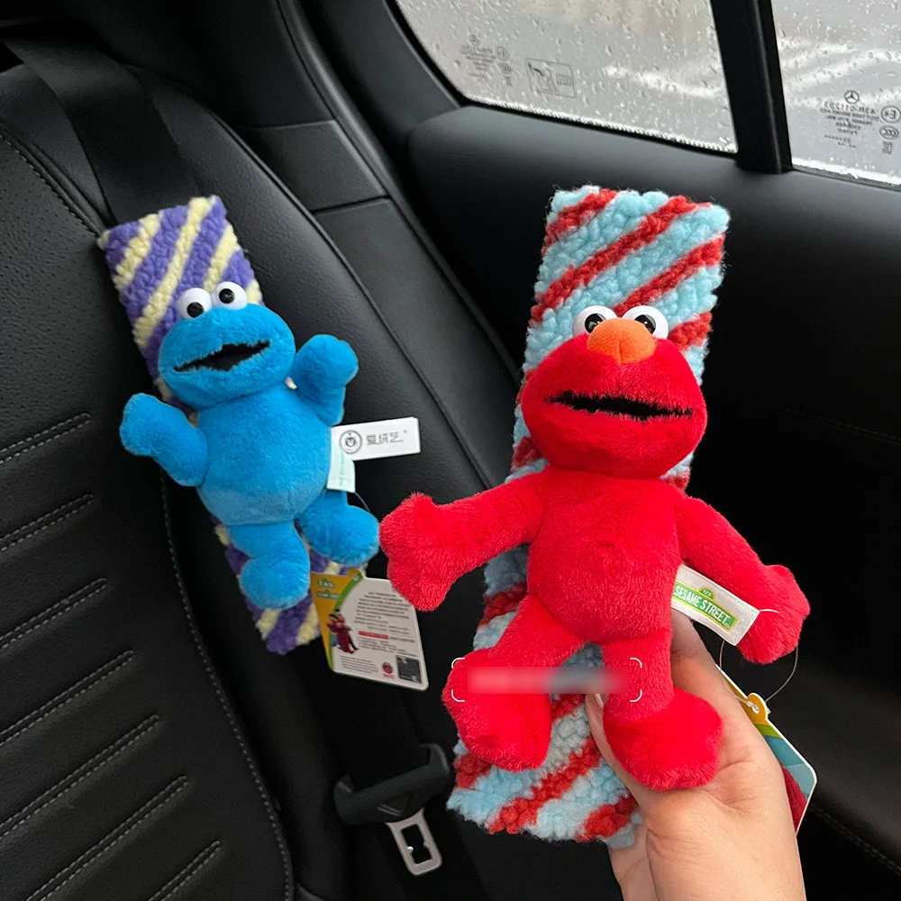 Emo Cookie Monster Cartoon Plush Shoulder Cover Car Seat Belt Protective Doll Soft Fun Vehicle Safety Accessory
