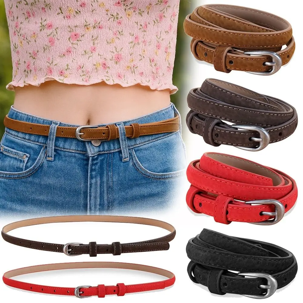 

Trendy Pin buckle Suede Leather Belt Casual Luxury Design Business Waist Belt Retro Thin Waistband For Women