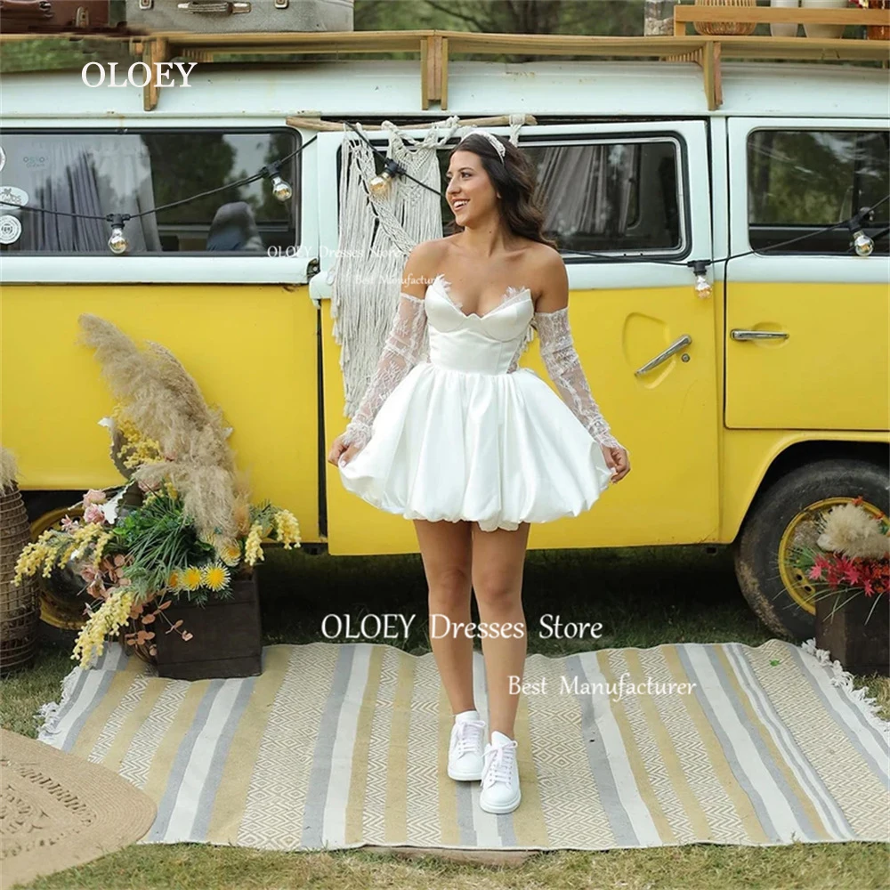 OLOEY-Robe de mariée courte ligne A, satin dentelle, élégante, sans gants, pour la plage, pour les patients, sur mesure, 2024