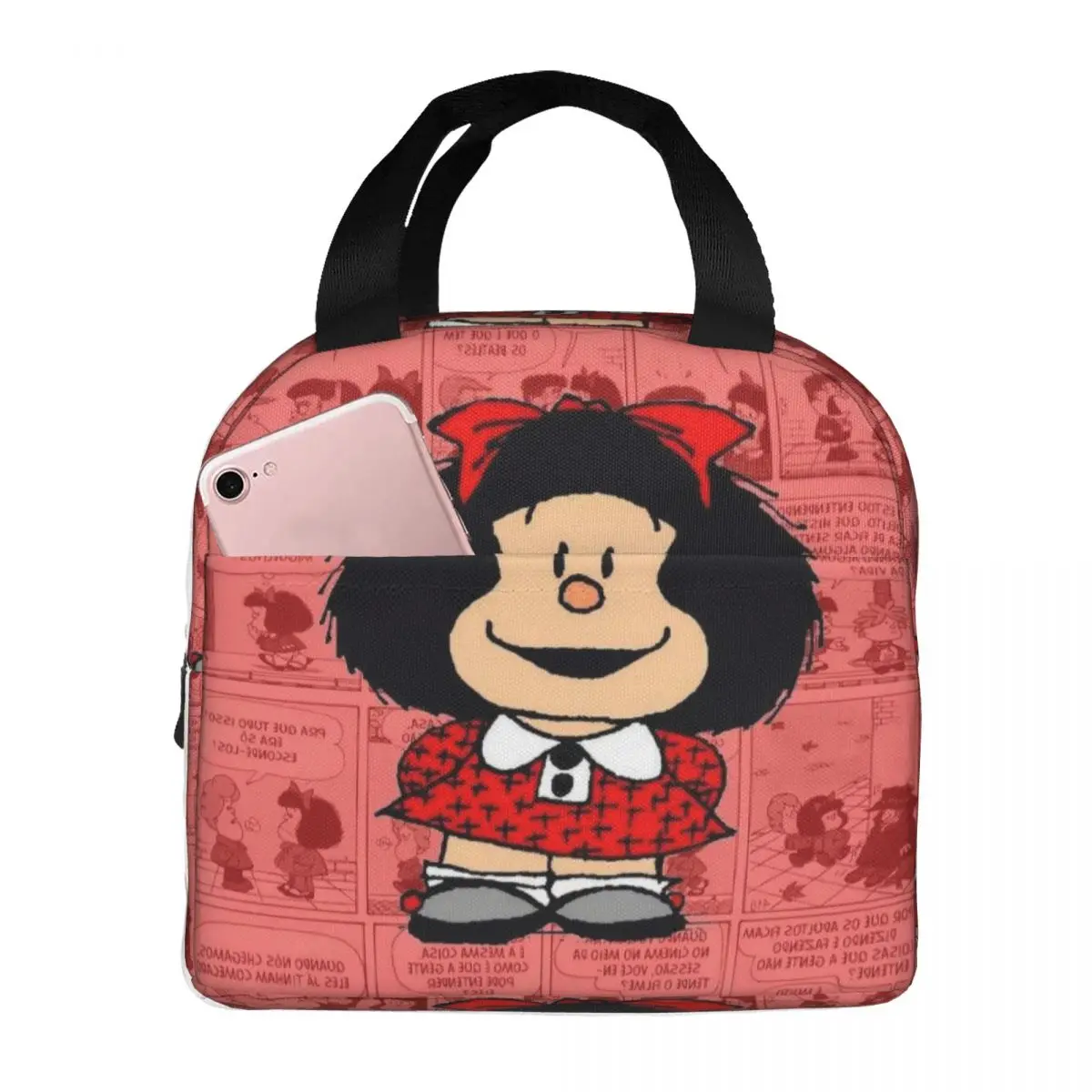 

Mafalda Мультяшные Изолированные сумки для ланча большая сумка для ланча с рисунком из искусственного Аниме Сумка Для ланча для пляжа и пикника бэнто