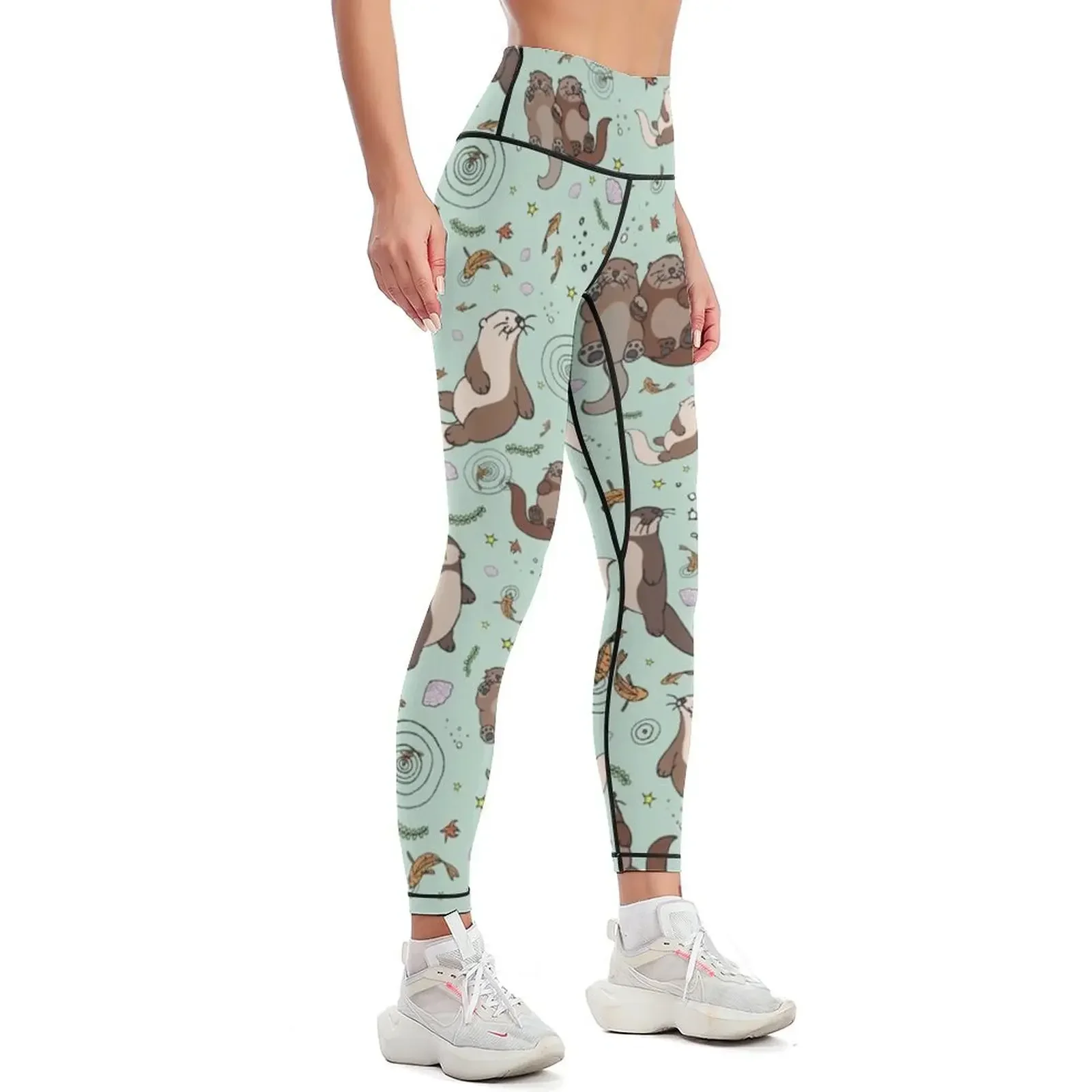 Otters in Blue Leggings flared Women's sports leggins push up woman Leginsy push up Womens Leggings