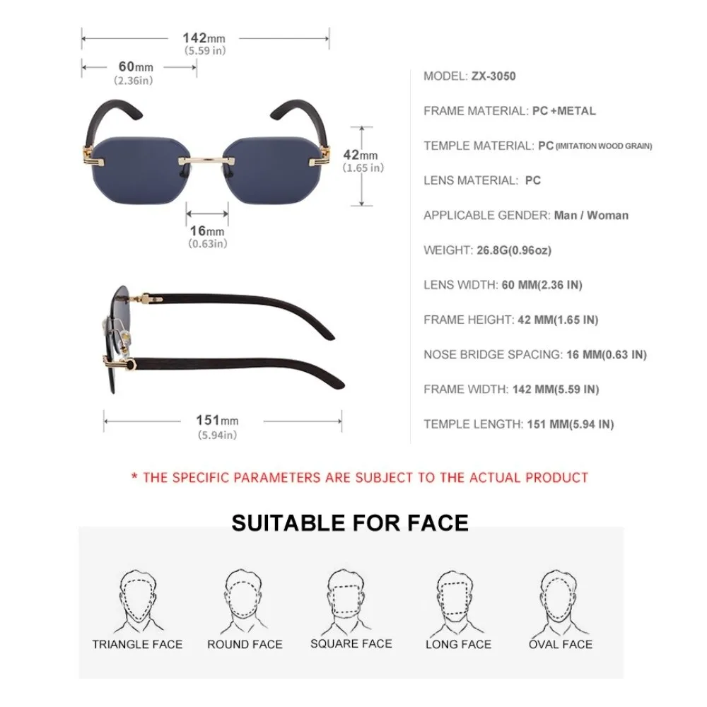 نظارات خشبية الحبوب معبد حافة قطع نظارات شمسية العناية بالرؤية متعدد الألوان بدون إطار نظارات شمسية عتيقة خفيفة الوزن