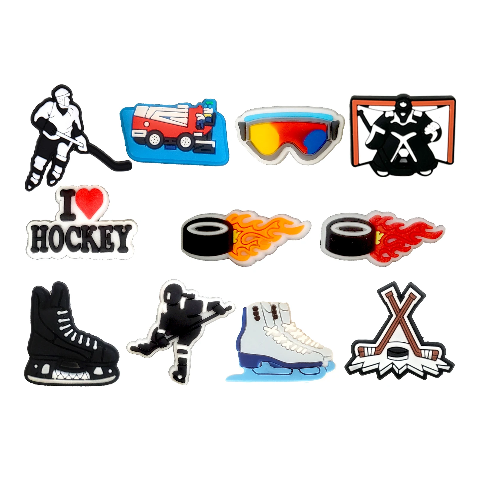 11 Stück Eishockey-Serie Schuhanhänger für Schuhschlüsselanhänger Sandalen Strandtaschen, PVC DIY Schuhdekorationen Zubehör Schuhe Pin