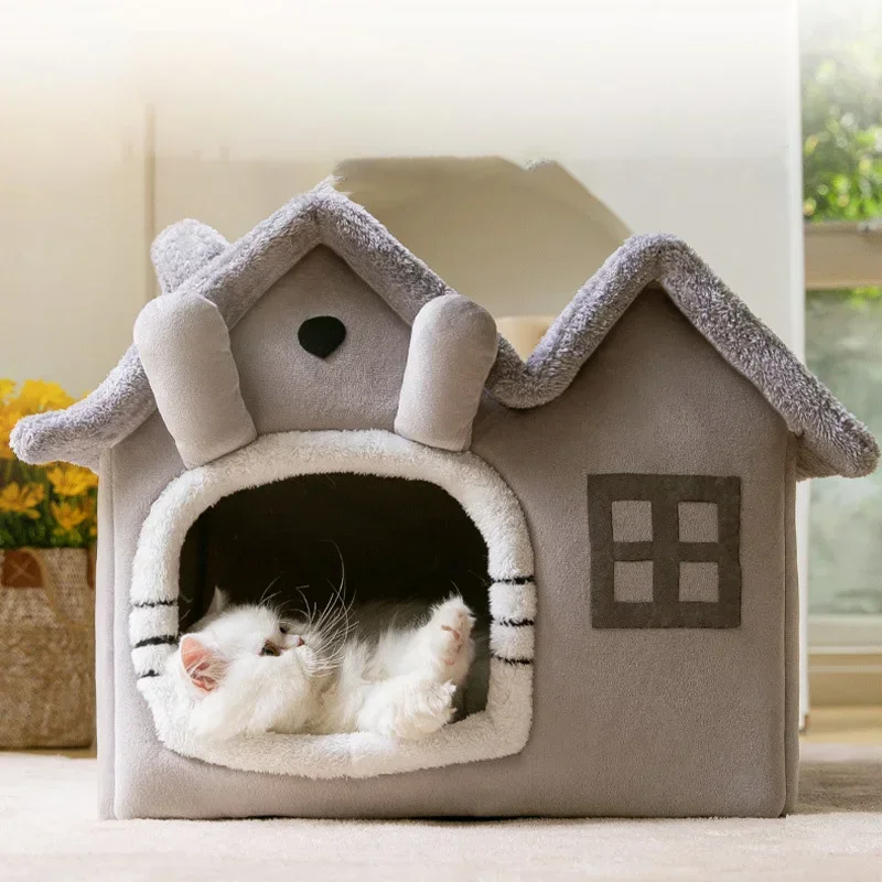 Casa dobrável para cães e gatos pequenos e médios, tapete de cama, ninho quente, produtos para animais, cesta para cachorros, sofá para inverno