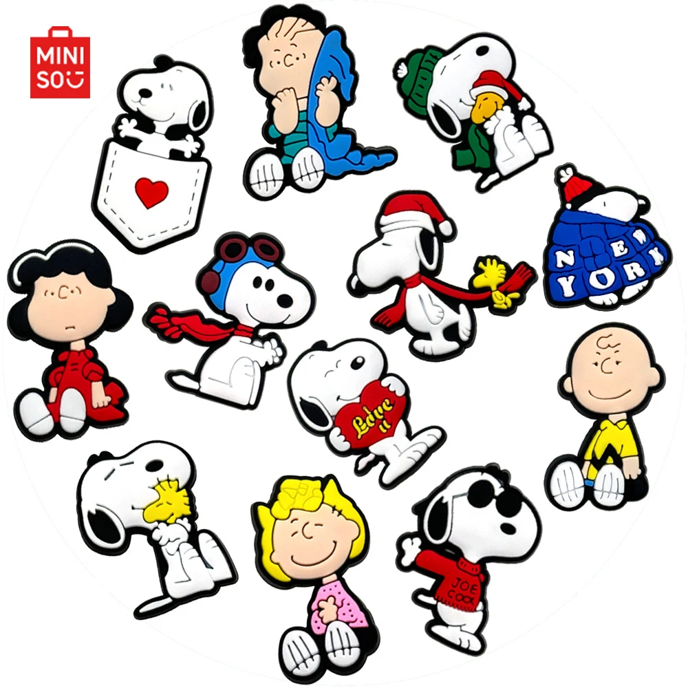 

MINISO 12pcs Snoopy Shoe Charms Cartoon PVC Anime DIY Sandals Clogs Decor For Kids Gifts Cute Fashion Accessories