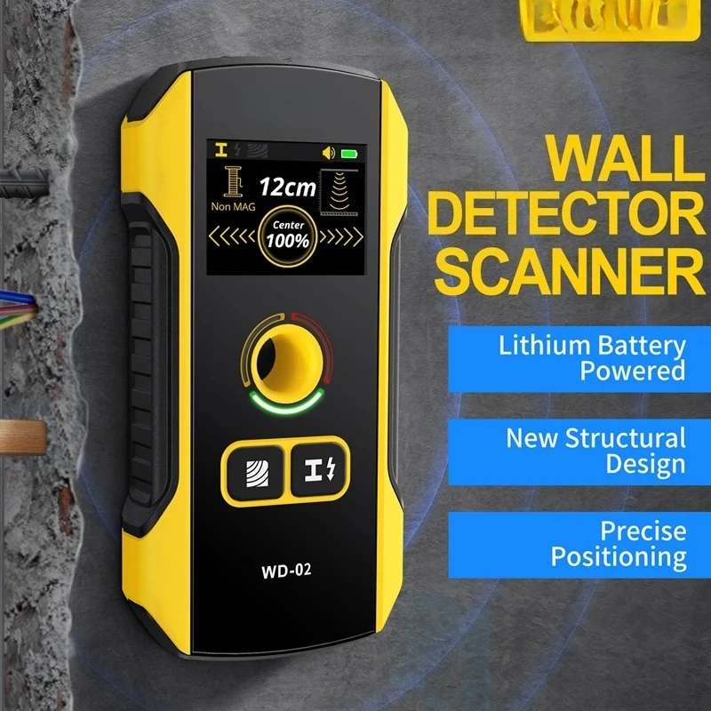

WD-02 Wall Detector Stud Finder Positioning Hole Upgraded TFT Display AC Live Cable Wires Metal Wood Scanner Rechargeable