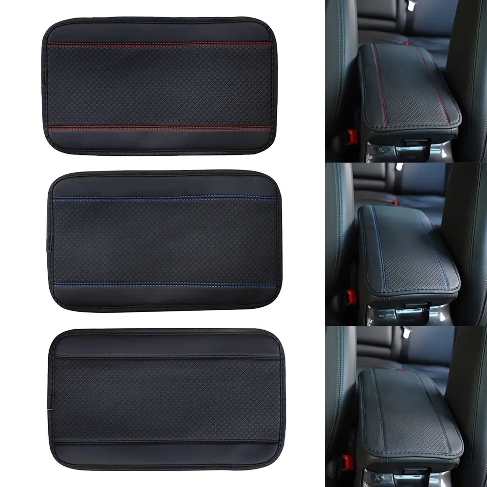 Car Armrest Box Pad Fiber Leather Embossed Double-line Auto Central Armrest Box Cover Pad Non-slip Car Interior Armrest Cover