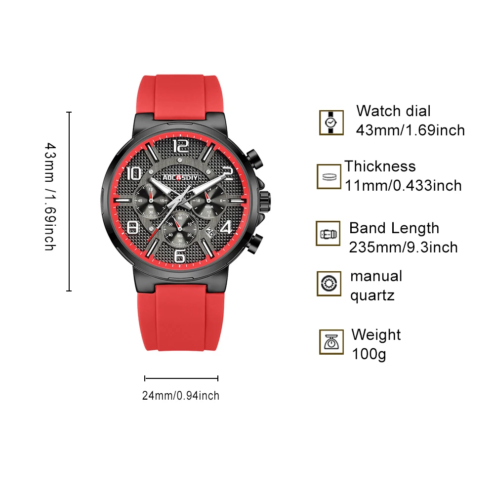 AOCASDIY men's multifunctional quartz watch with date display, night light waterproof camping office, holiday gift for friends