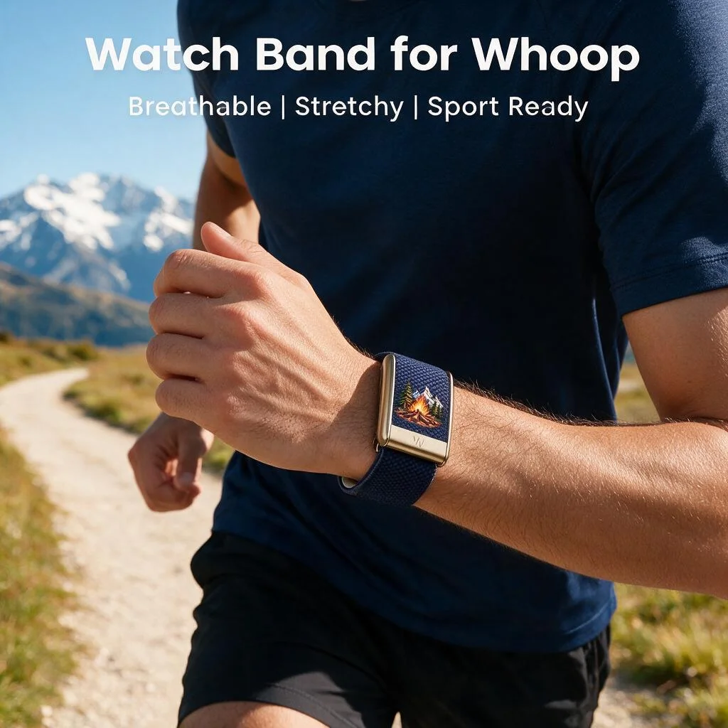 compatible-with-whoop-50-mg-mountain-campfire-print-nylon-woven-elastic-replacement-wristband-metal-sport-strap