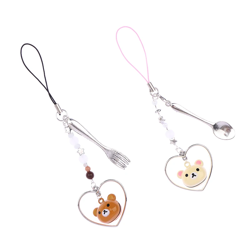 Y2K Aesthetic Cell Phone Strap Creative Cartoon Bear Mobile Phone Lanyard Kawaii Beaded Phone Chain Keychain Couple Gifts