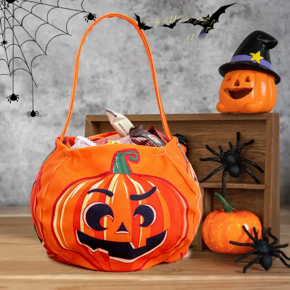 Bolsa de dulces de Halloween de tela linda, bolsa de regalos, bolsa de dulces de calabaza, bolsas de mano de cubo de dulces, bolso de mano de fiesta