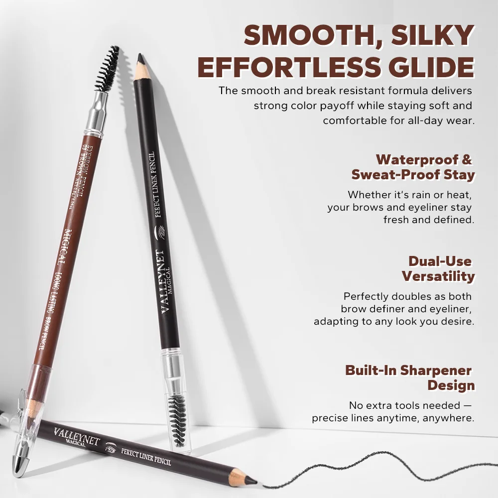 3-Color Double Head Waterproof Eyebrow Pencil with Built-in Brush Natural Eyebrow Pencil | Long-Lasting Eyebrow Pencil Makeup