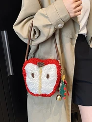 Autumn Winter Furry Bags Women Chic Design Red Apple Shoulder Crossbody Bag Trendy Soft Christmas Day Clutch