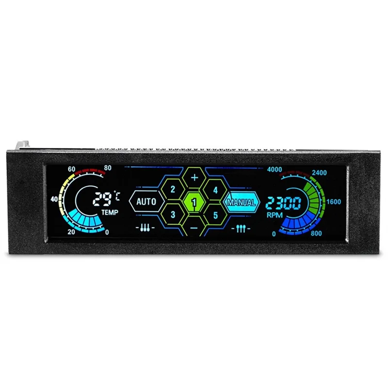 شاشة LCD بارعة تعمل باللمس 5.25 بوصة 5 طرق وحدة تحكم في سرعة المروحة مراقبة درجة الحرارة اللوحة الأمامية نظام تبريد الكمبيوتر