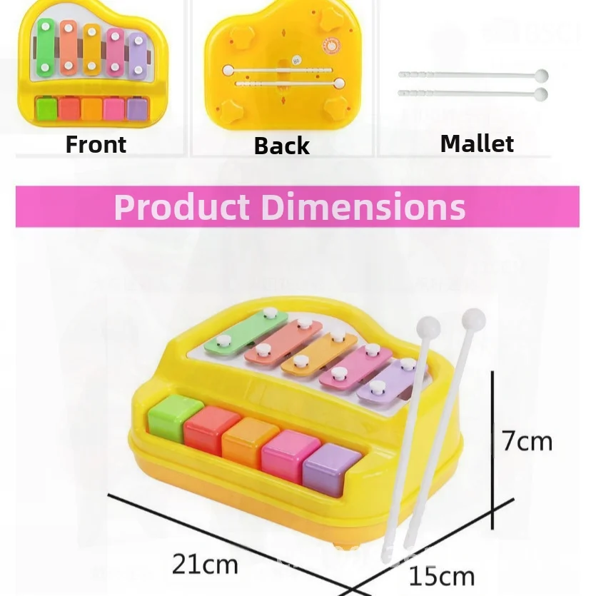 Elf Dog 629 Piano de 5 pasos y 8 teclas para niños, juguete educativo, xilófono para bebés, instrumento musical para niños y niñas de 0 a 3 años