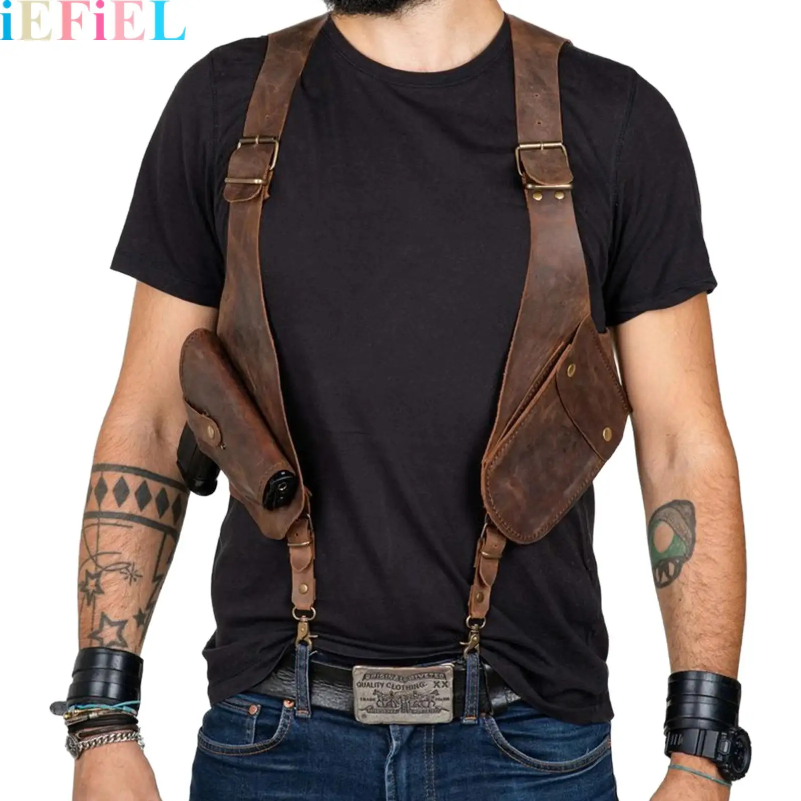 

Adjustable Leather Shoulder Bag Underarm Outdoors Mobile Men Medieval Steampunk Retro Backpack with Underarm Bag