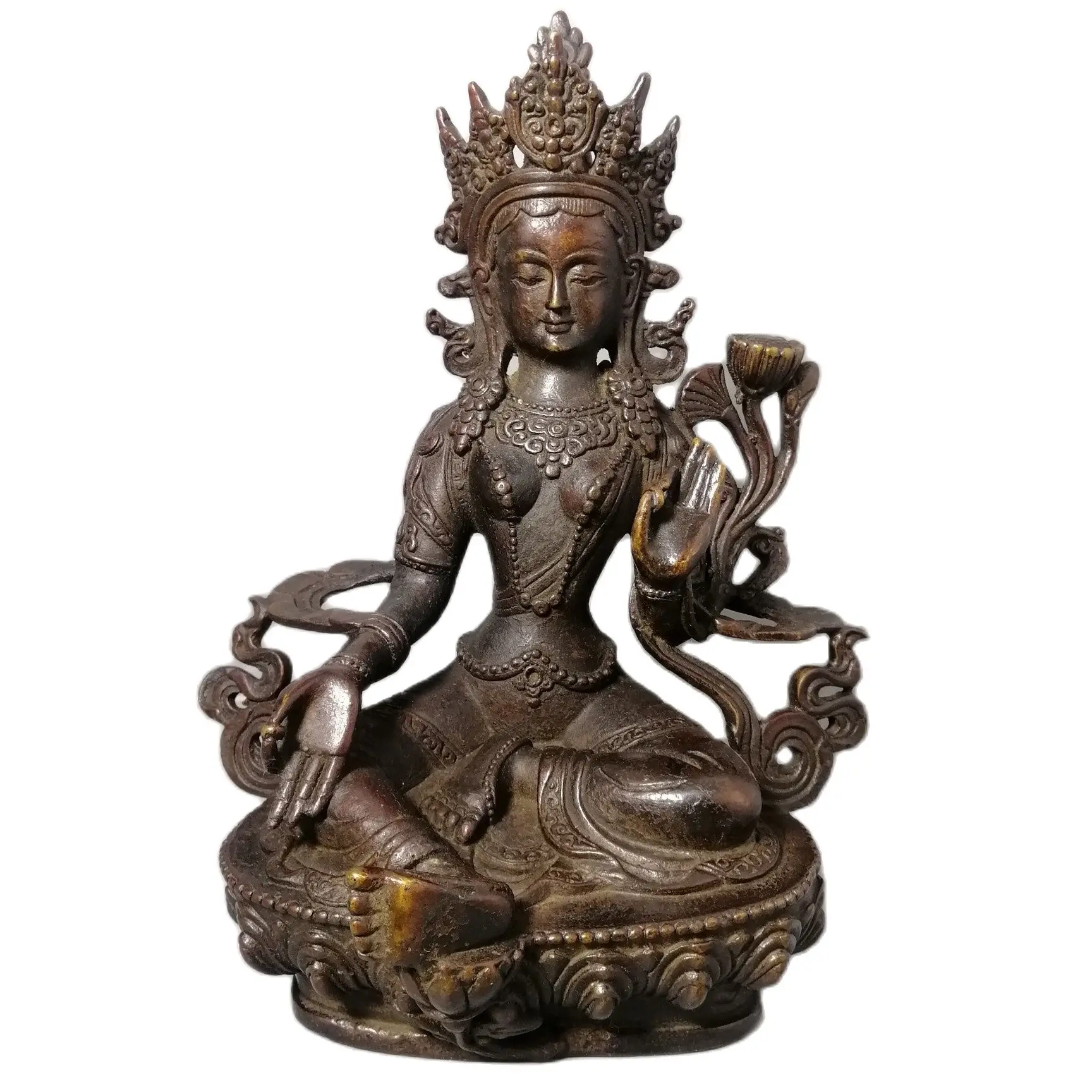 Retro Buddha Statue Tibetan Tantric Buddhism Fairy Tara Bodhisattva Statue Ornament Bronze Metal Large Decorative Buddha Statue