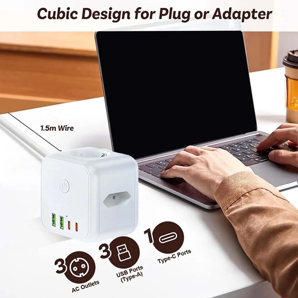 

Беспроводная розетка с функцией 7 в 1 3 розетки переменного тока 4 USB-порта 70 Вт USB C Выходная розетка Портативный дизайн