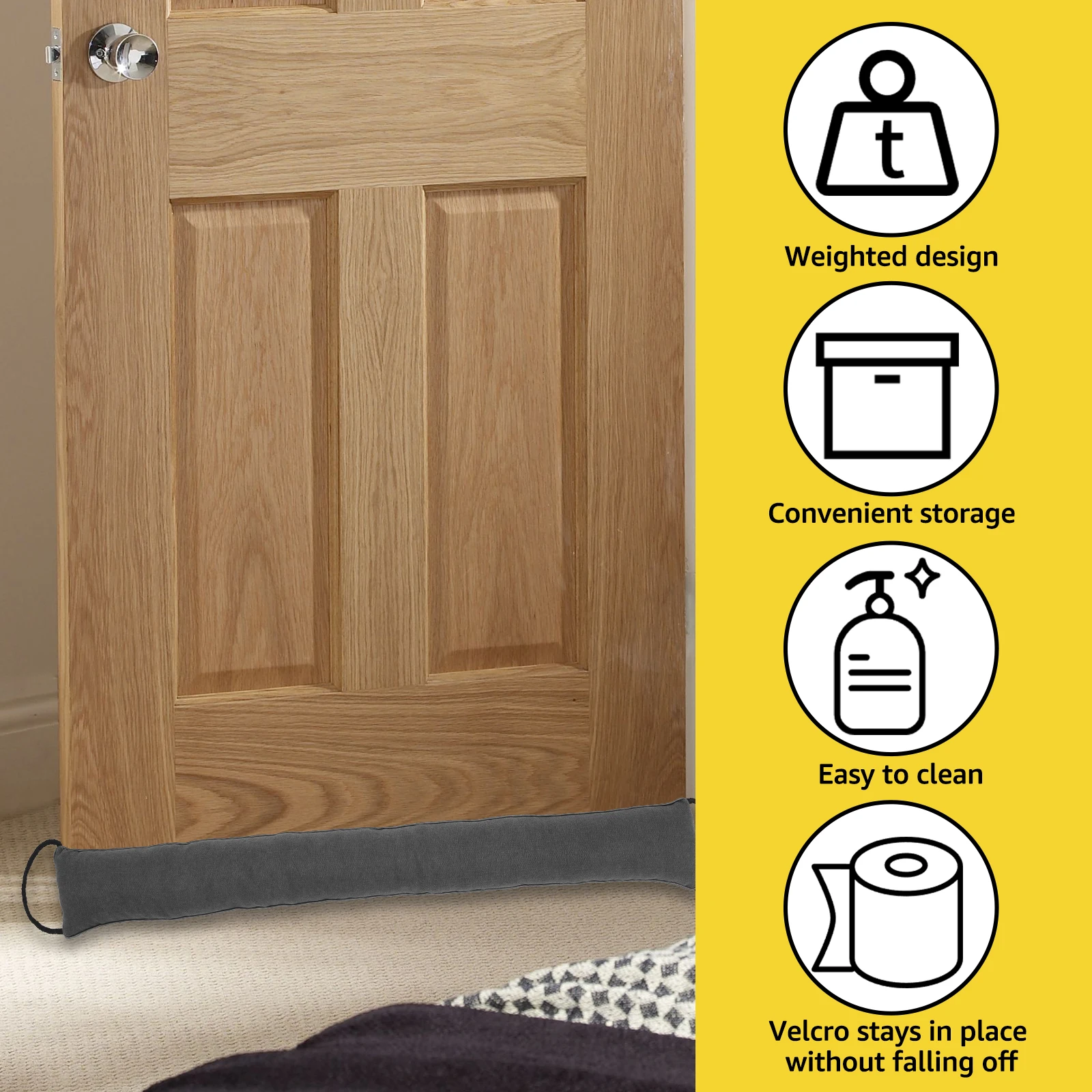 1/2Pcs Door Draft Stopper 93x10cm Weatherproof Strip Noise Blocker with Hanging Loops Weighted Door Draft Excluder for Air Seal