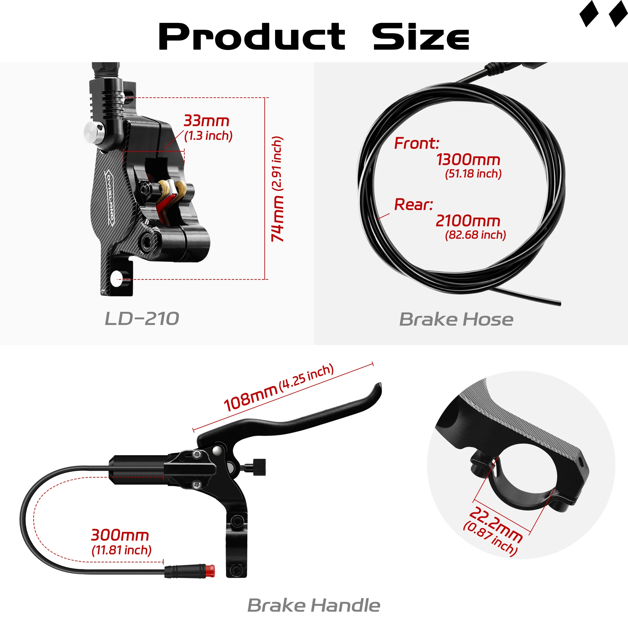 DYISLAND LD-210 2-Pistons Electirc Scooter Hydraulic Disc Brake 2PIN Power Off Electirc Scooter Oil Pressure Brake kit