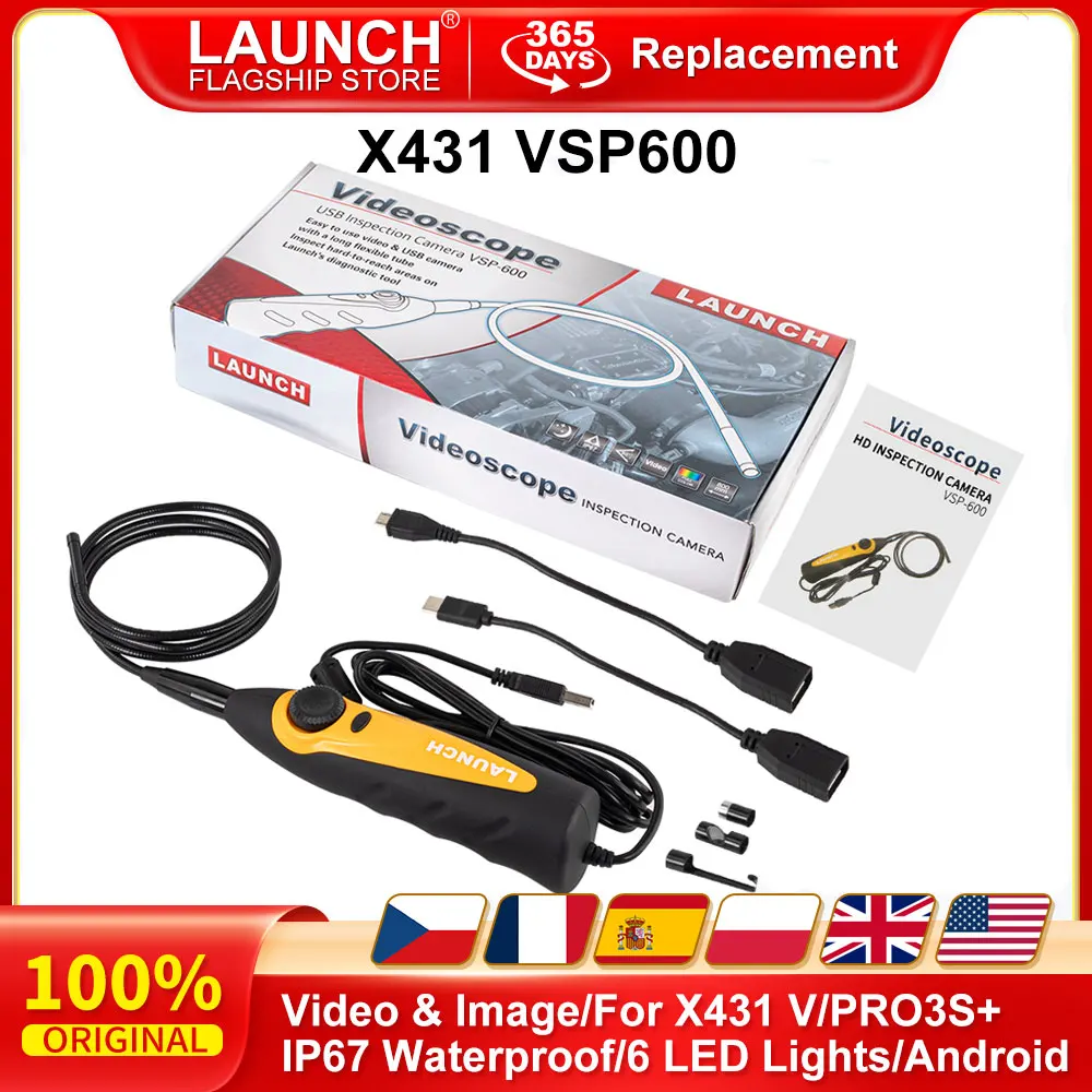 

Launch VSP-600 Borescope Inspection Camera IP67 Waterproof VSP600 Videoscope 5.5MM 6 LED Light for X431 Series USB Borescope