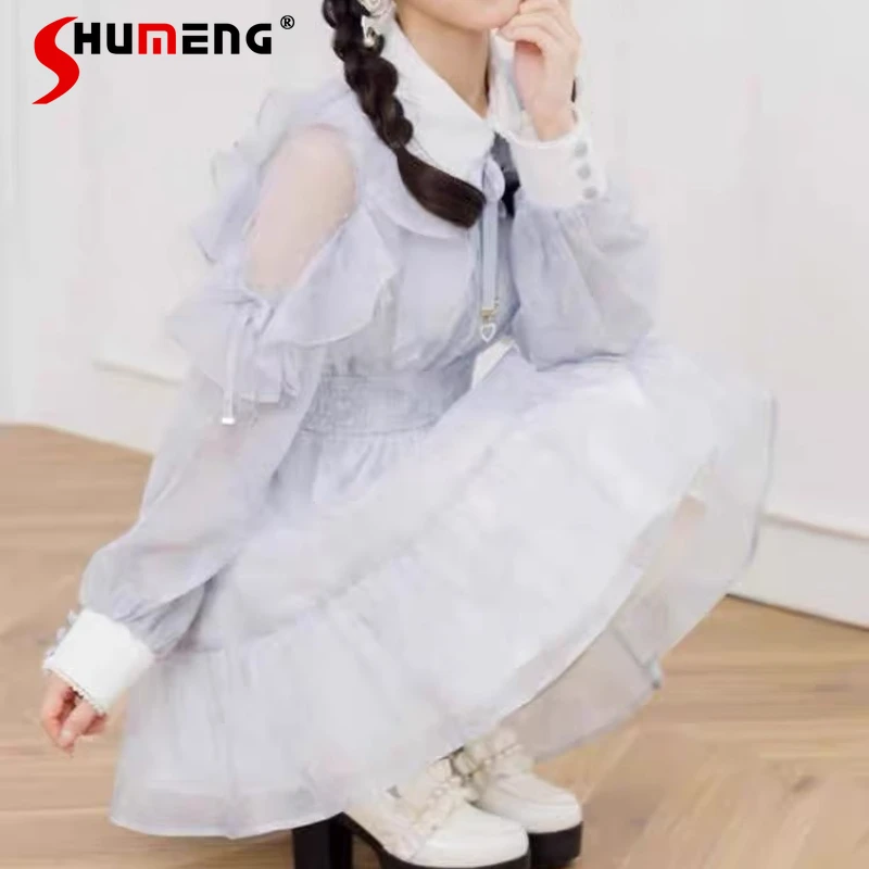 

Japanese SC Rojita Printed Mine Series Mass-Produced Slimming Vestidos Waist-Cinching Dress Floral Long-Sleeves Ruffled Dresses