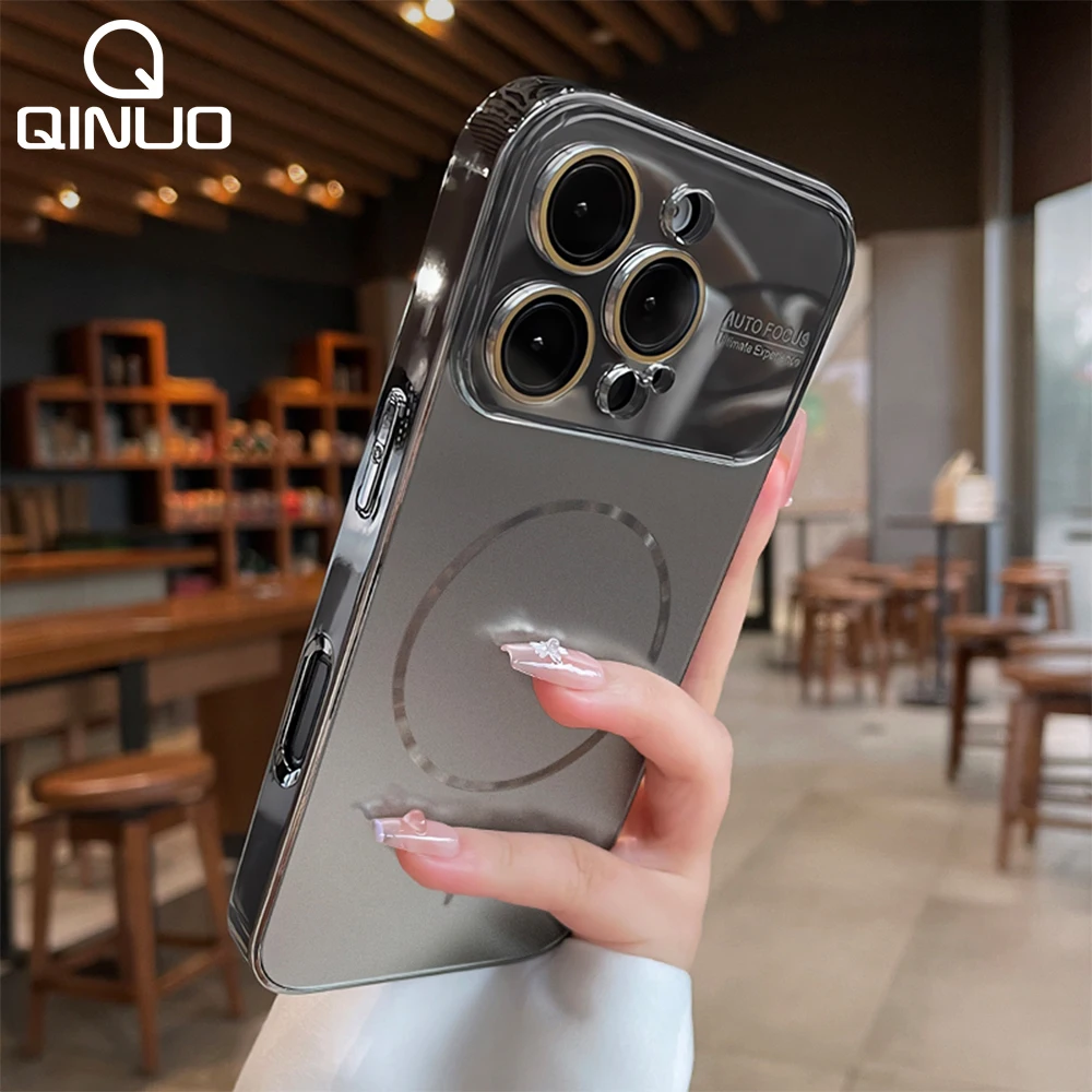 Titanium Original Magnetic Phone Case For iPhone 17 16 15 14 Pro Max For Magsafe Large Window Lens Protector Matte PC Hard Cover - náhled 2