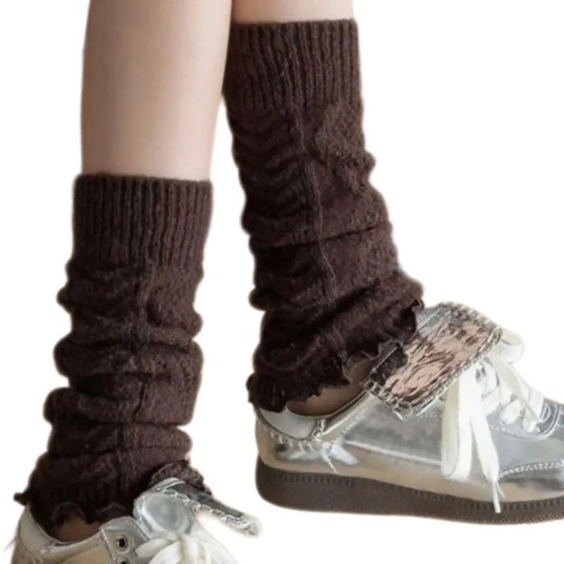 

Casual Cable Knit Leg Warmers Women Girl Aesthetic Ruffled Trim Boot Cover Socks