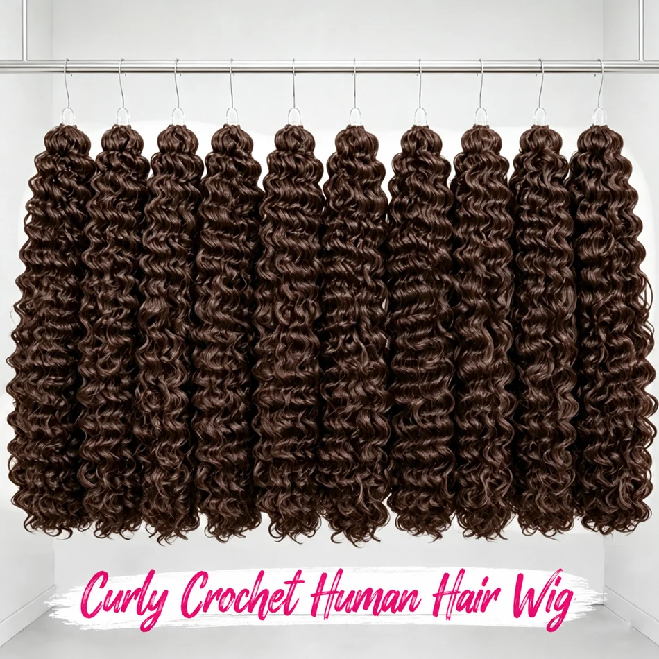 12A Feather Crochet Human Hair Deep Curly Chocolate Brown Crochet Human Hair Pre Looped Knotless Braids Natural Soft Lightweight Real Extensions Invisible Knotless Pre-Separated 26 Inch 300g Synthetic