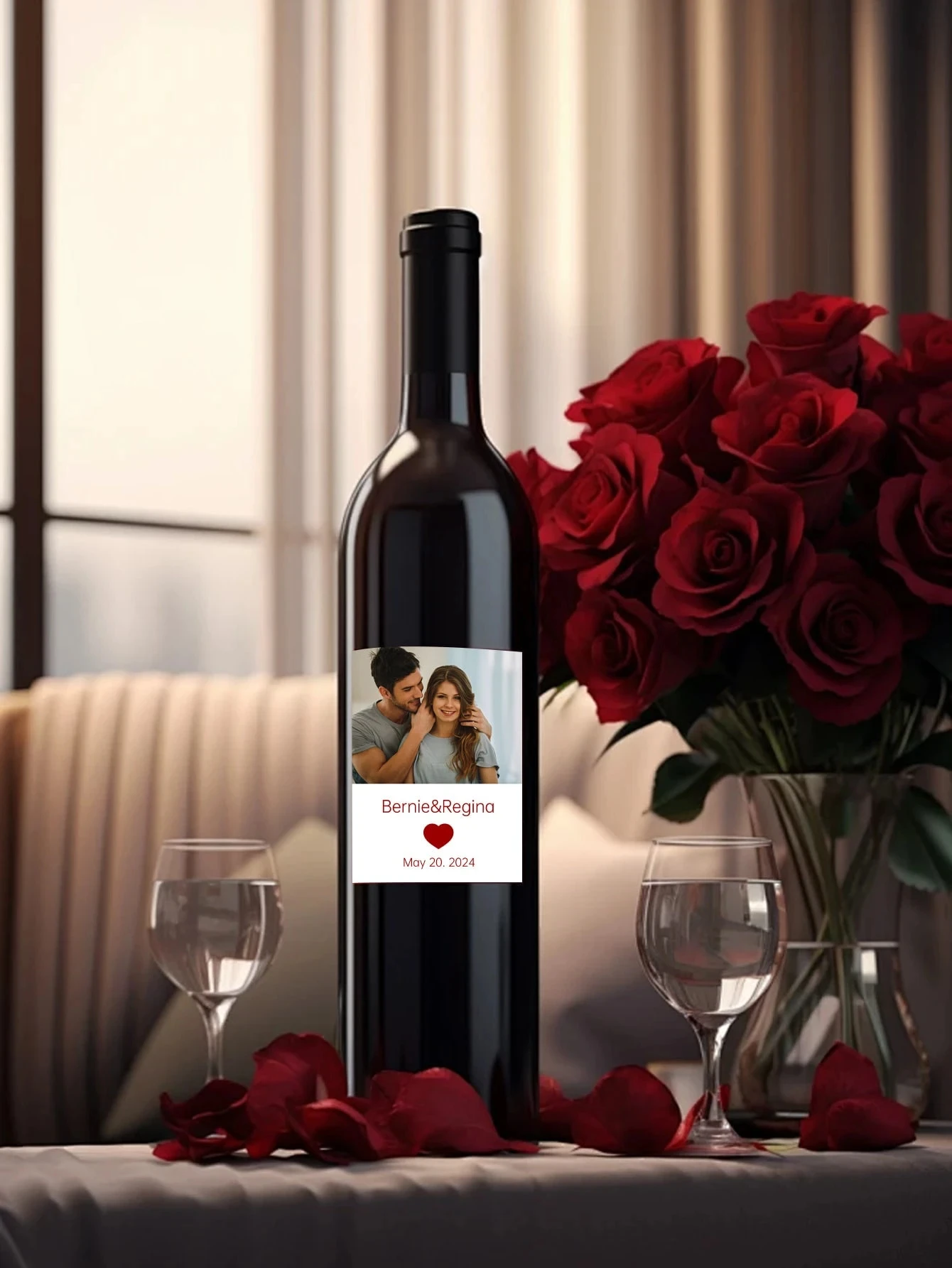 16pcs Custom Photo Bottle Wine Labels Couple Name Date Stickers Wedding Decor Gifts For Him Her Mom Dad Valentine's