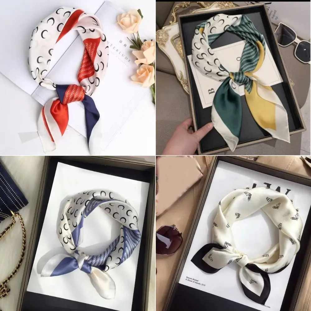 Syal Sutra Wanita 70Cm Baru Syal Selendang Multifungsi Gambar Cetak Bunga Dasi Leher Wanita Nyaman Elegan Musim Panas