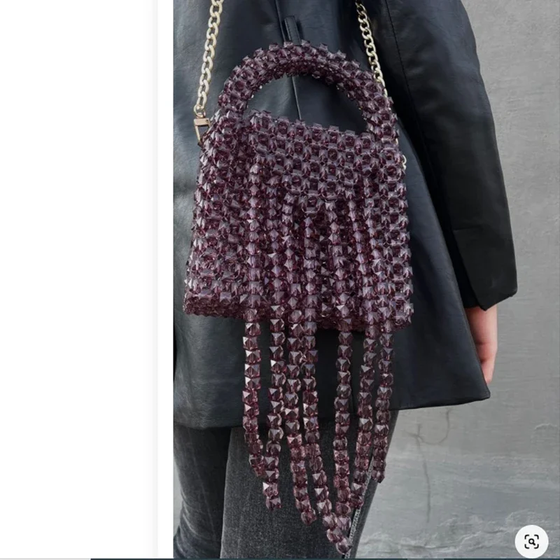 

New Long Tassel Handmade Luxury Chain Crossbody Bags Unique Design Beaded Bag Customization 2024 Luxury One Shoulder Handheld