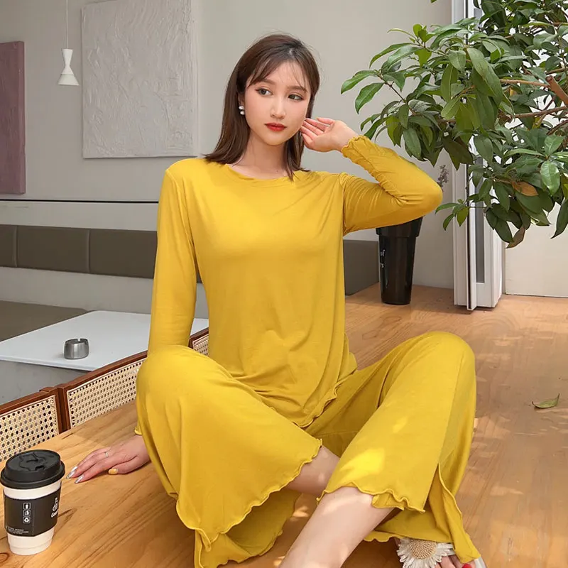 Model Home Service Suit Women's Long-Sleeved Pajamas Large Size Loose Nine-Point Pants suit Autumn Sleepwear Set of Pajamas