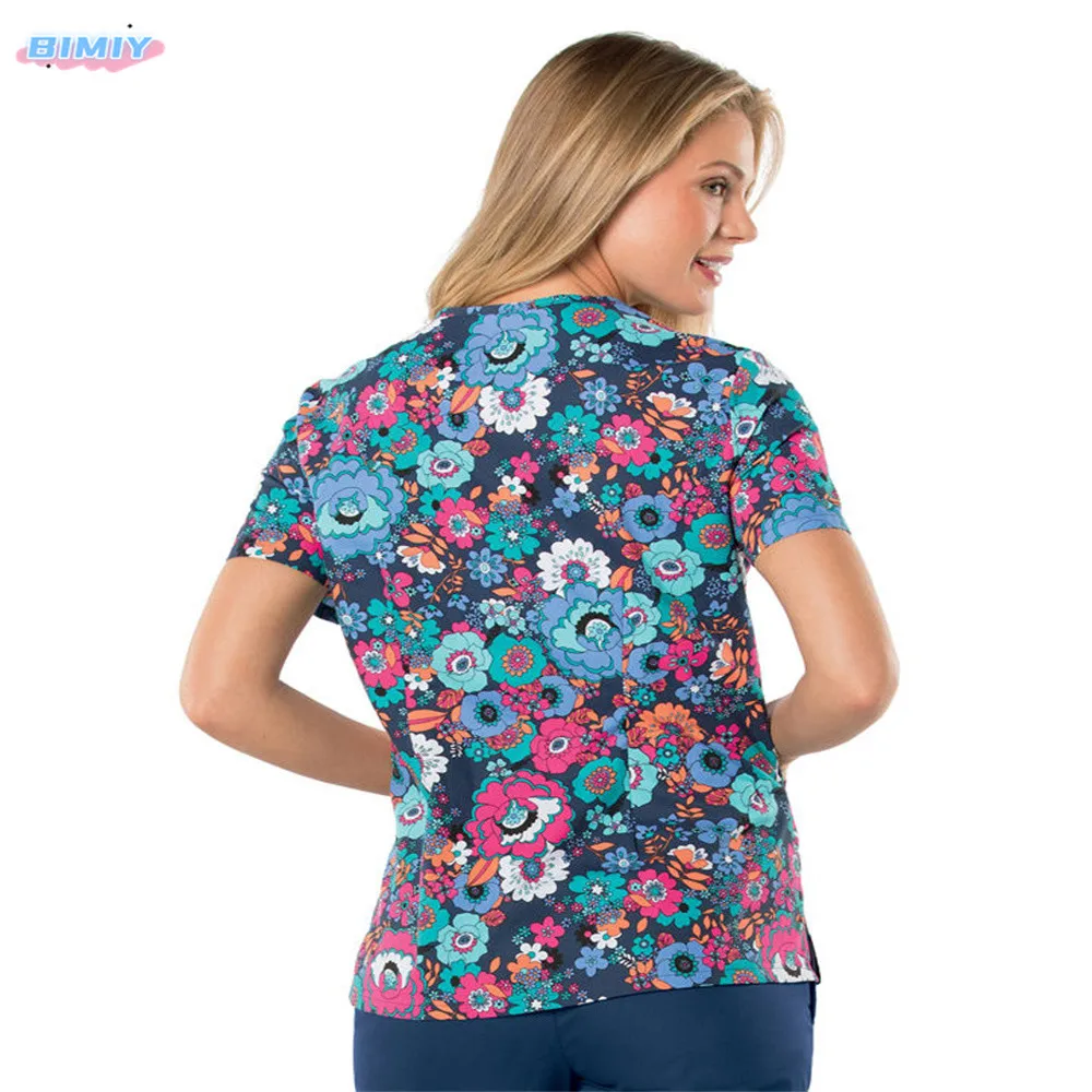 Camiseta de enfermera con cuello en V y bolsillo para mujer, ropa quirúrgica Harajuku de talla grande, ropa de verano para mujer, camiseta de túnica de playa