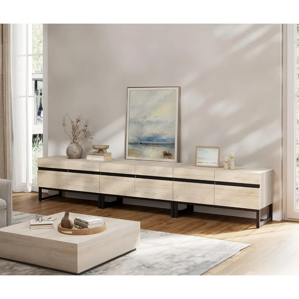 Modern TV Stand with Storage Cabinets for 110 Inch TV, Wood TV Entertainment Center TV Media Console Table with Metal Leg