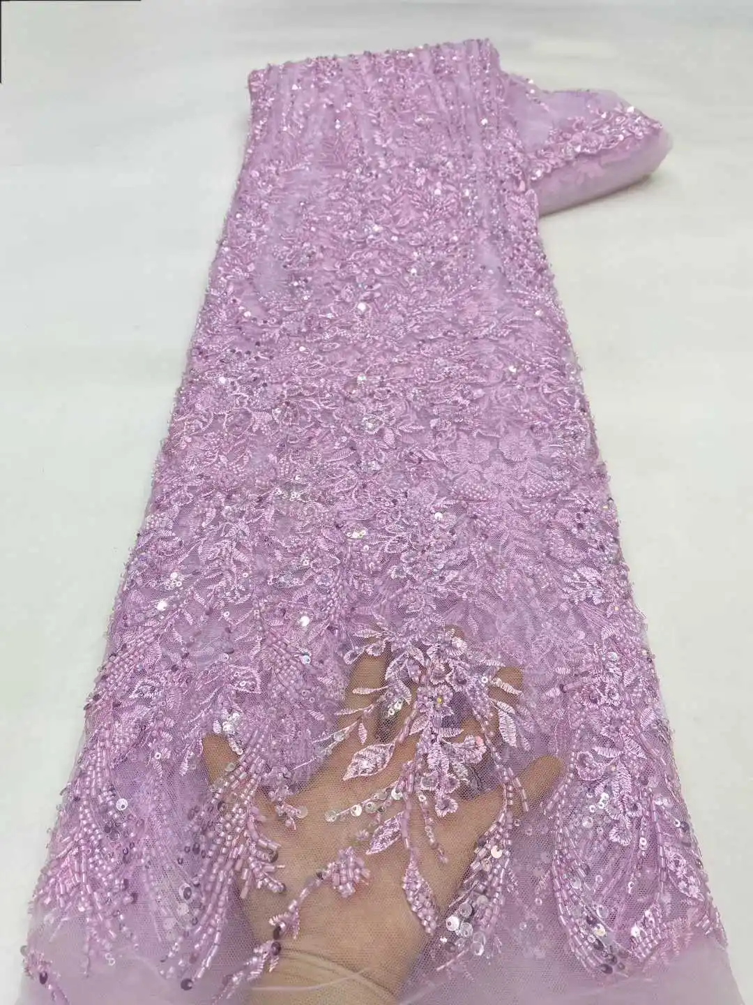 

5 Yards African Lace Fabric Sequins Beaded Embroidery Groom Nigerian Bridal High Quality French Tulle Lace Fabric For Wedding