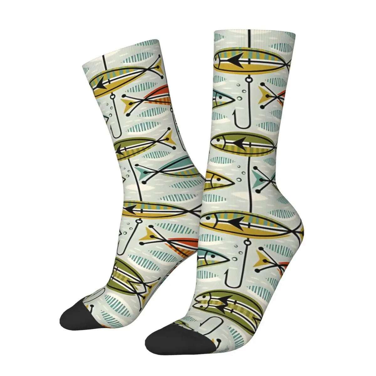 Happy Vintage Color Block Fish Crazy Men's Socks Unisex Harajuku Pattern Printed Novelty Crew Sock Boys Gift