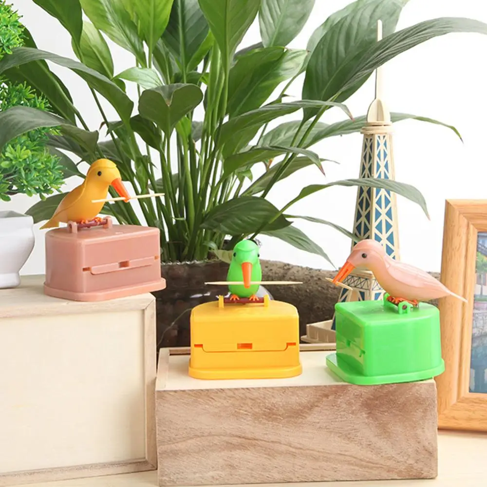 Creative Toothpick Box Holder Cartoon Small Bird Toothpick Container Press Automatic Dispenser Storage Box Kitchen Accessories