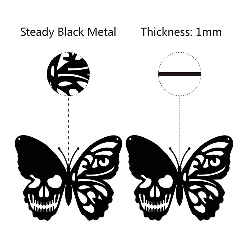 Skull Butterfly Metal Wall Art Decor Wall Hanging Plaques Ornament Iron Wall Sculpture Sign for Indoor Outdoor Home C