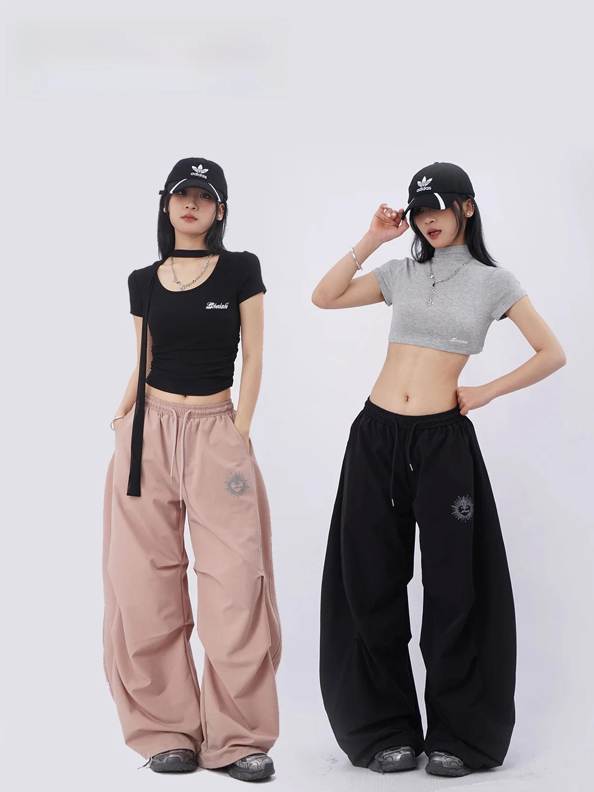 

Быстросохнущие дышащие брюки для уличных танцев в стиле хип-хоп, рабочие брюки K-pop для модных девушек, американские спортивные брюки-парашюты, повседневные свободные брюки