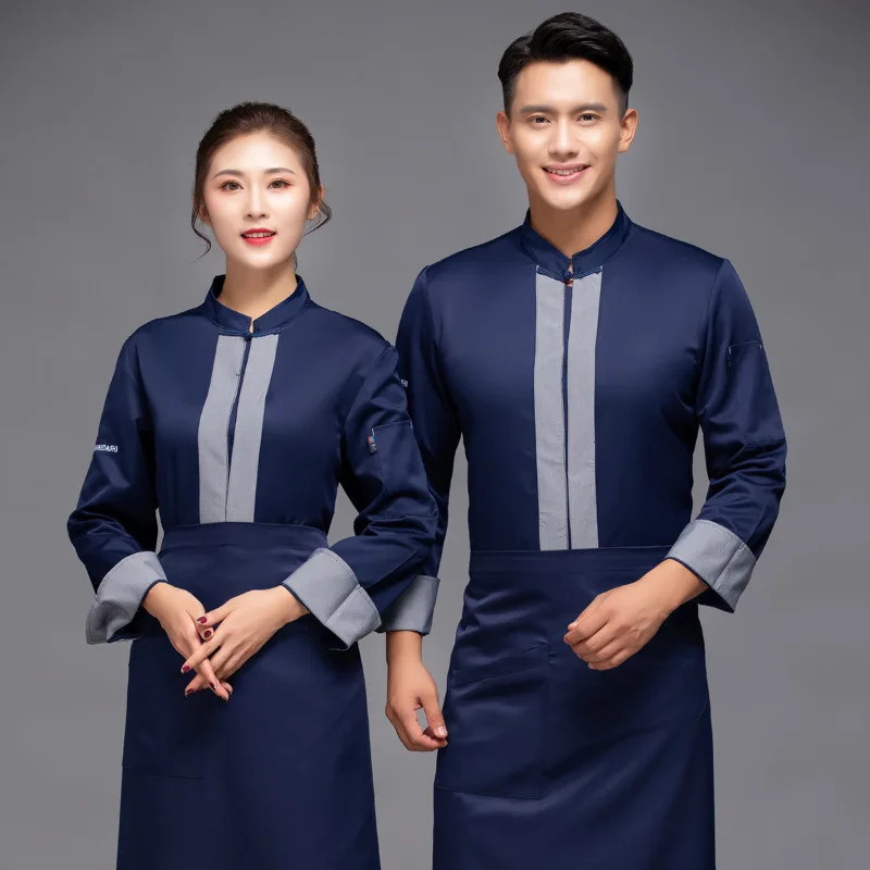 

C421 Waiter Uniforms Hot Pot Chinese Restaurant Waitress Overalls Teahouse Farmhouse Workwear Coat Cooking Chef Jacket