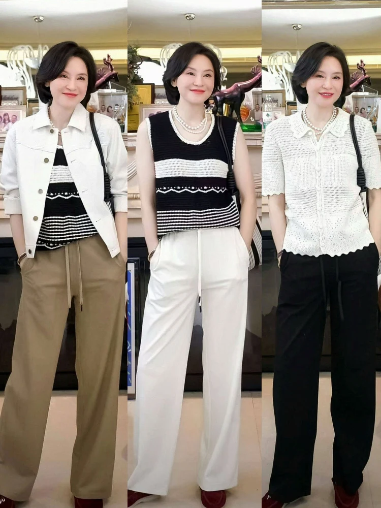 

Повседневные широкие брюки с регулируемым шнурком, универсальные прямые брюки, легкая домашняя одежда из льна и лиоцелла