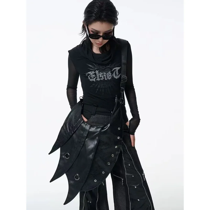 

Новинка 2024 года, универсальная женская сумка через плечо в стиле панк с крыльями, модная гранж-сумка Y2k, эстетичная шикарная готическая сумка на плечо, мотоциклетный кошелек с заклепками