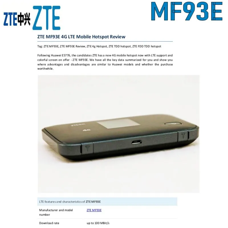 Zte MF93E 4G Fdd TD-LTE Mobiele Wifi Router