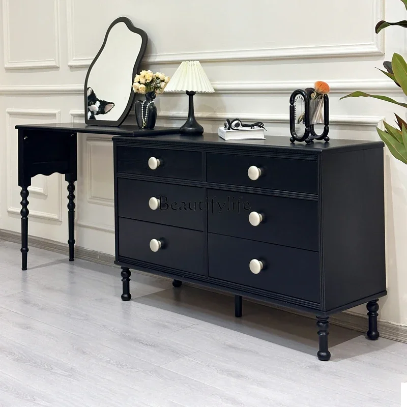 

88. Pure Solid Wood Makeup Table, Extendable Bedroom Bedside Chest Of Drawers And Dressing Table Integrated